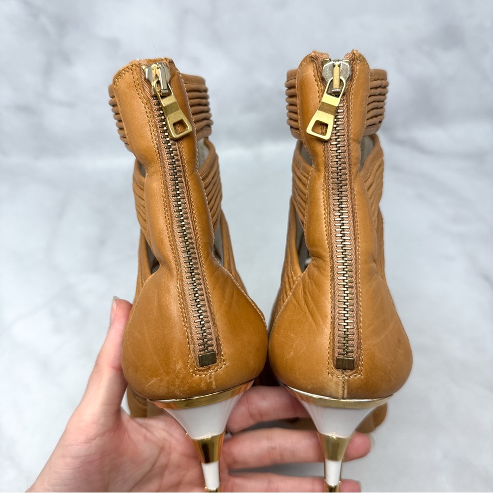 BALMAIN Hopi Caged Gladiator Stiletto Heeled Open Toe Ankle Bootie Boot Brown 41 - Picture 8 of 16